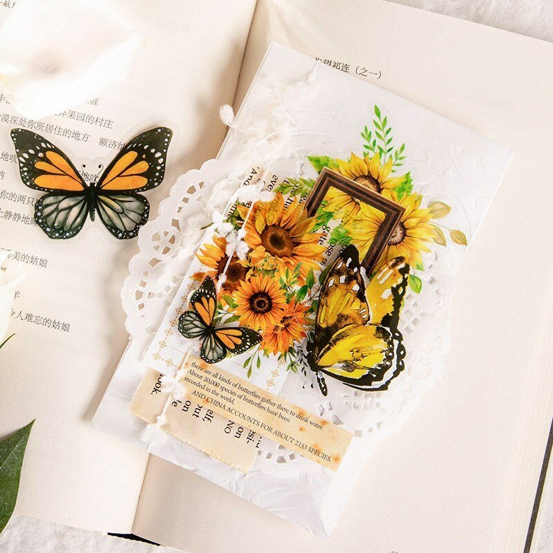 50 Pcs Flower Butterfly Stickers Nature Decorative Decals For Journaling Card Making Planner Collage DIY Crafts