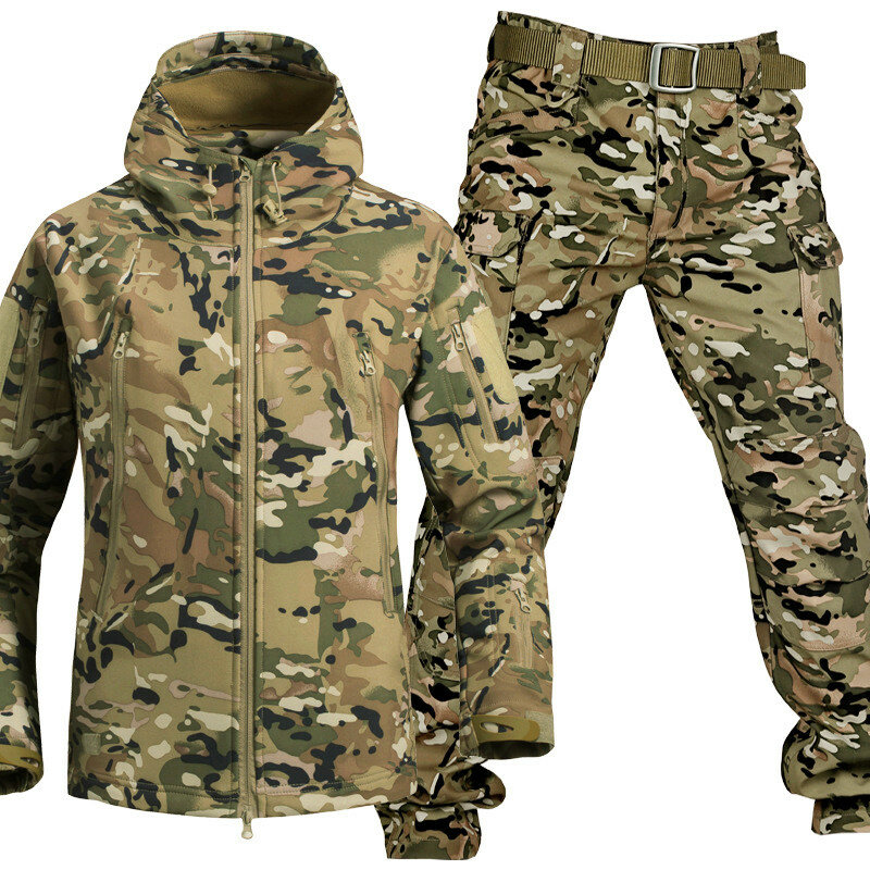 2023 Black Dark Gray Khaki Camouflage Soft Shell Wind Proof and Waterproof Special Tactical Warmth Plush and Thick Charge Suit