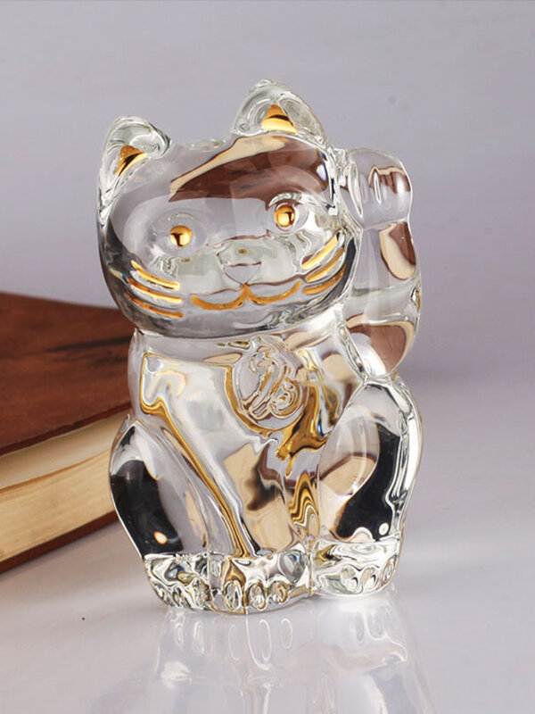 Kryształowe szklane akcesoria dekoracyjne do salonu Ornament rzemieślniczy salonu sypialni domowa biżuteria kot na szczęście biurowej