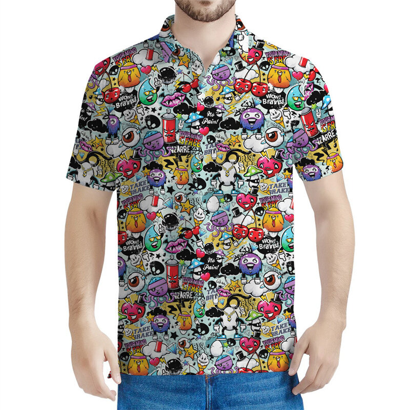 Koszulka polo z nadrukiem 3D dla mężczyzn Retro Characters Graphic Short Sleeves Casual Lapel Tees Tops Y2k POLO Shirts