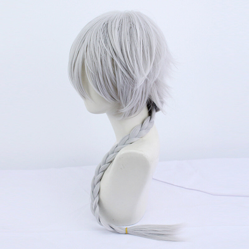 Anime Cosplay Wigs Grey Simulate Hair Cos Props Japanese Anime Braid Hairstyle Short Simulate Hair Adult Halloween Hairpiece