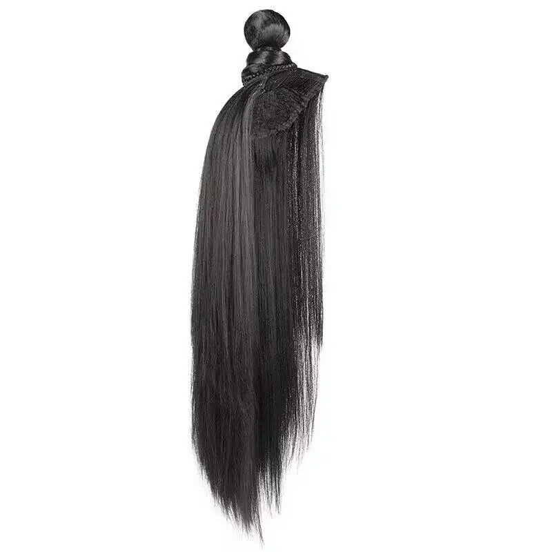 한푸 코스프레 가발 남성용, 블랙 애니메이션, 고대 중국 한푸 가발, 헤드기어 액세서리, 긴 스트레이트 가발, 블랙 머리띠