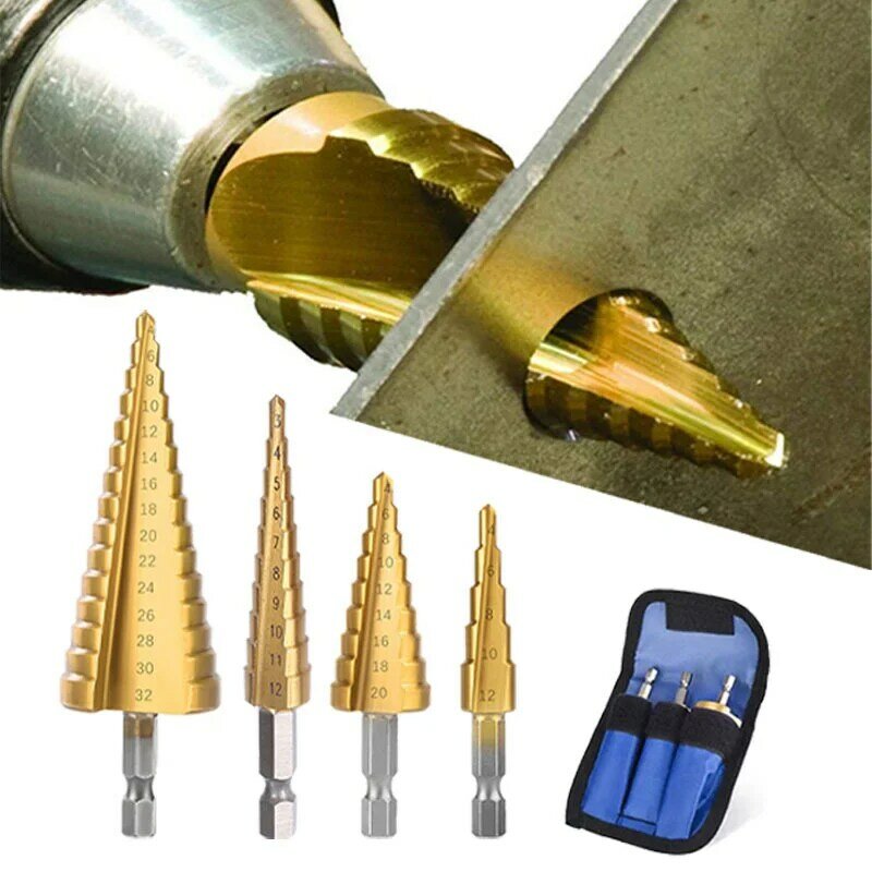 3pcs HSS Titanium Drill Bit 4-12 4-20 4-32 Drilling Power Tools Metal High Speed Steel Wood Hole Cutter Cone Drill Bits