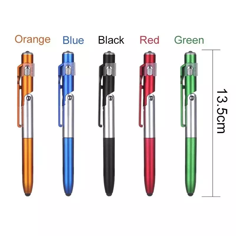 Multi-Function metal capacitiva caneta, canetas esferográficas com lanterna LED, suporte do telefone, 4 em 1