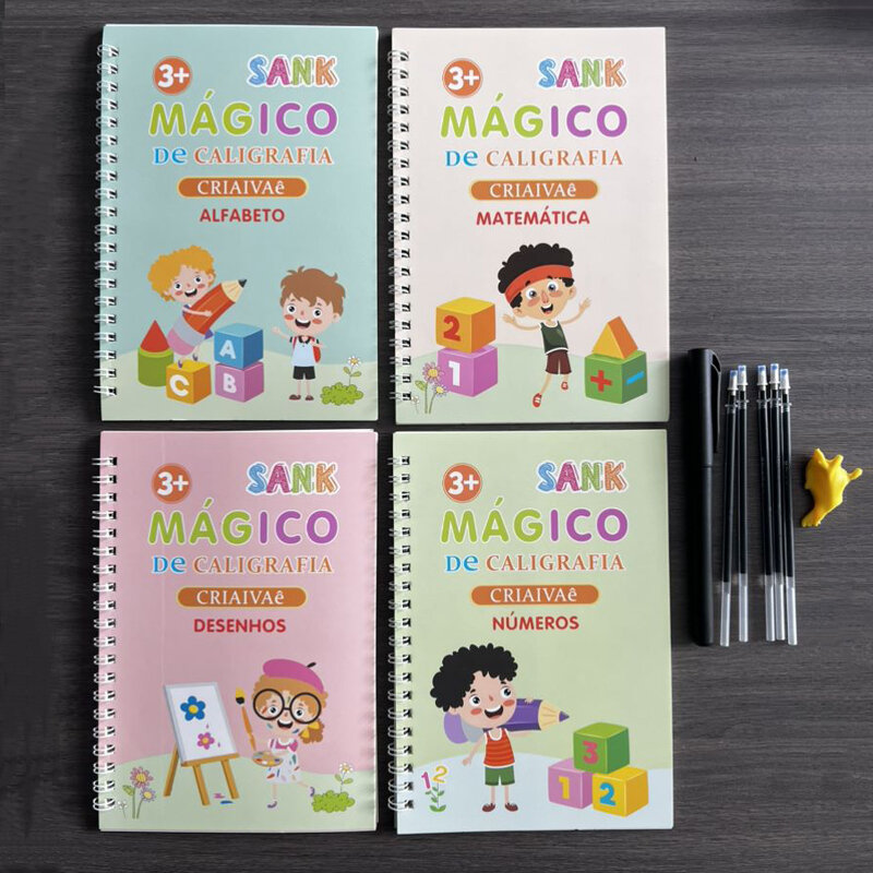 Magic Writing Book in Portuguese Calligraphy Notebook Montessori Kids Reusable Educational Calligraphic Letter Practice Toy