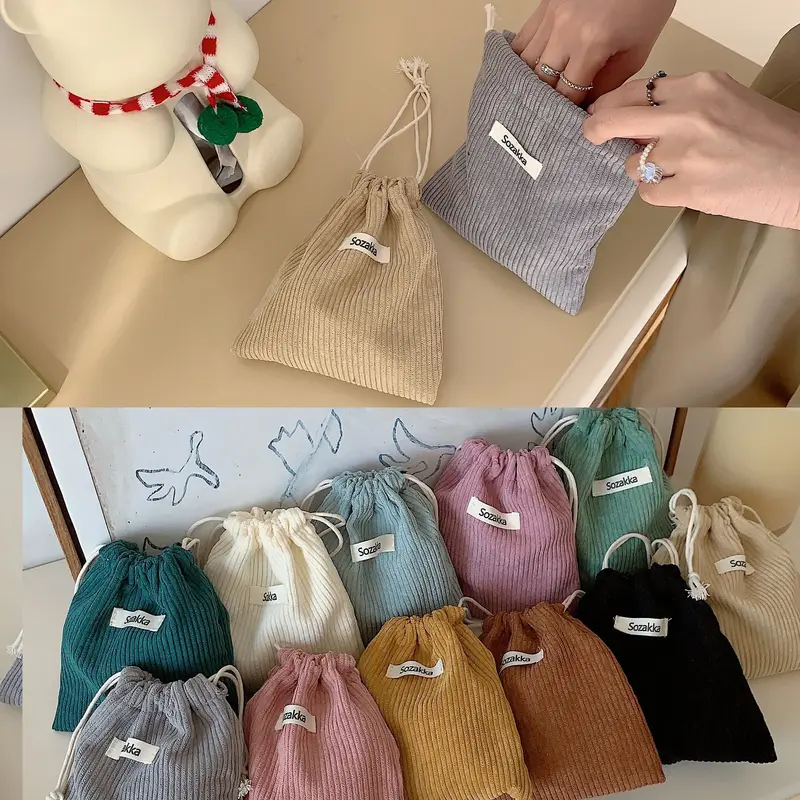 TOUB028 1pc Solid Color Corduroy Drawstring Cosmetic Bags Christmas Gift Package Storage Bag High Quality Lipstick Candy
