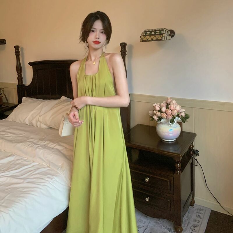 Spring/Summer Sexy Hanging Neck Open Back Dress Summer High End Fashion Design Small and Loose Slimming Long Dress