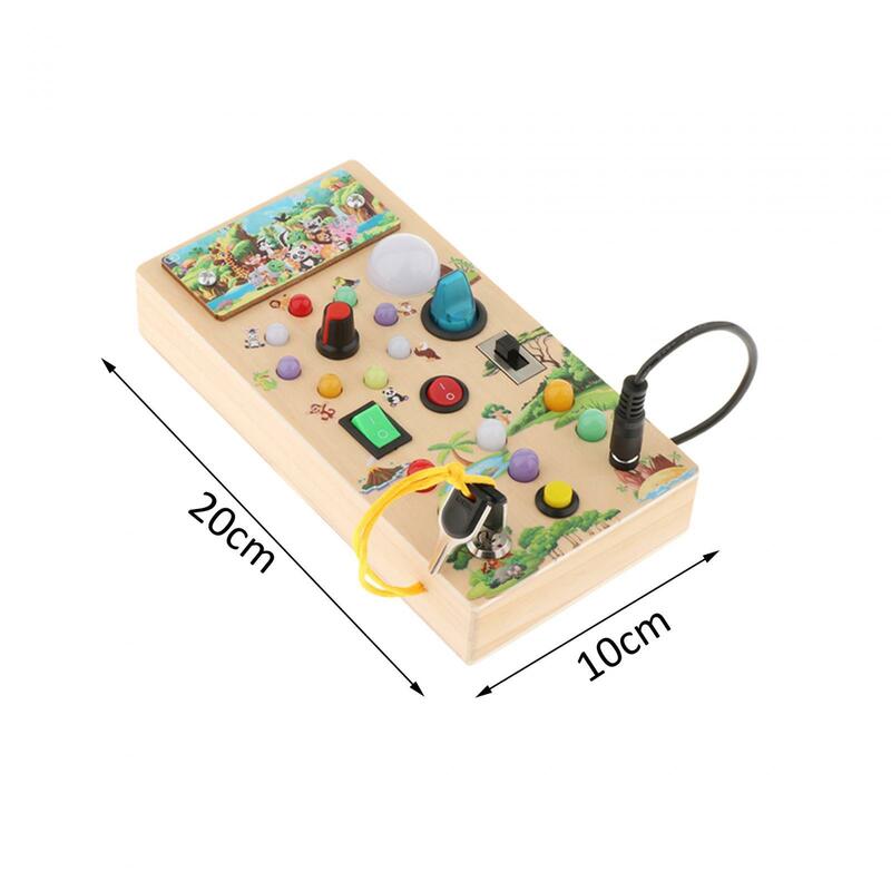 Tablero ocupado Montessori con LED, juguete sensorial de madera para viajes, niños, preescolar