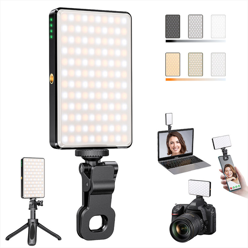 Clip Fill Video Light con 6 schede a colori batteria ricaricabile integrata luce a Clip da tavolo regolabile con luminosità a 10 livelli