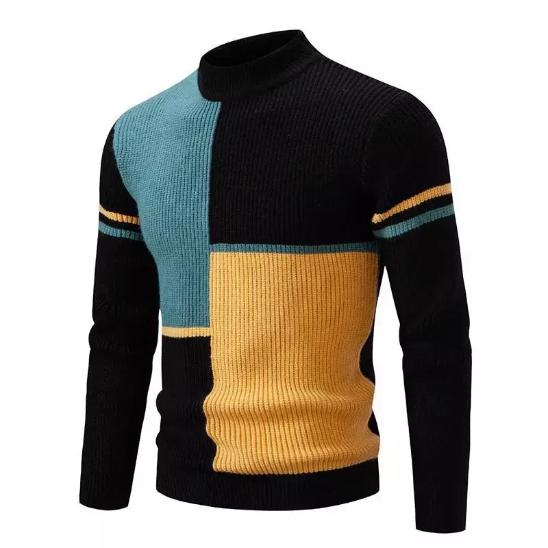 Nowe dzianiny męskie patchworkowe swetry na co dzień męskie jesienno-zimowe modne dzianinowe swetry z dekoltem ciepłe dziergany sweter topy męskie
