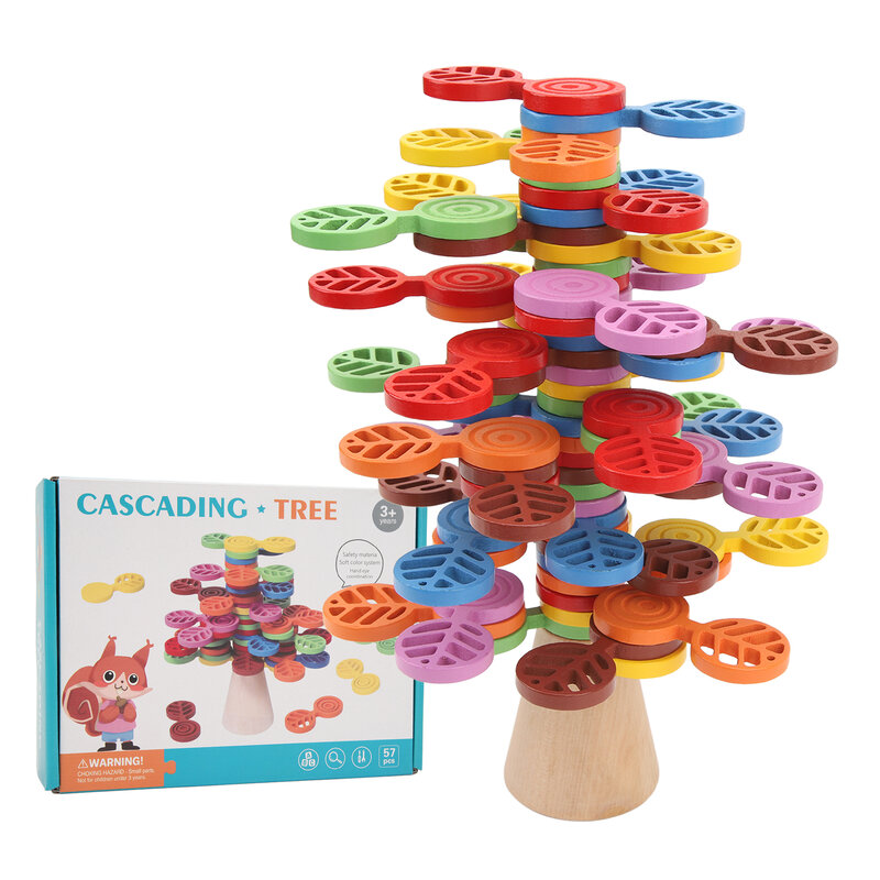 ของเล่นบล็อกตัวต่อต้นไม้สำหรับเด็กของเล่นบล็อกตัวต่อไม้ทรงตัวหลากสีของเล่นเพื่อการศึกษาปฐมวัย