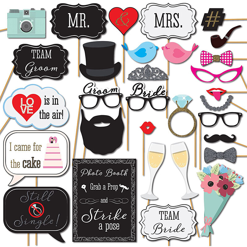 Accesorios de cabina de fotos de decoración de boda, bigote, labios, gafas, equipo de novio, decoración de despedida de soltera, suministros para despedida de soltera