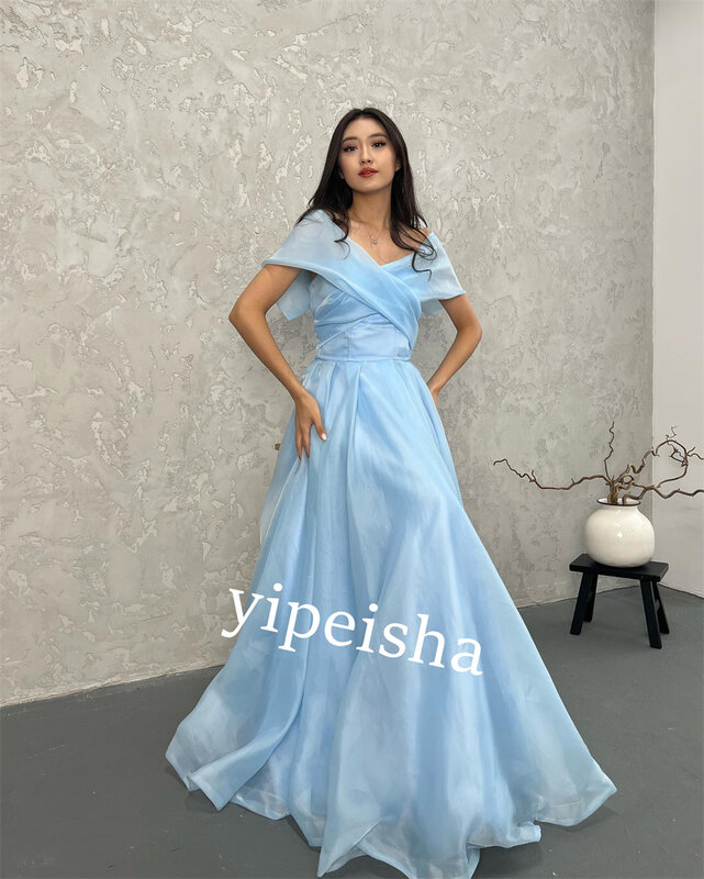 Jersey Draped Pleat Engagement Ball Gown V-neck Bespoke Occasion Gown Long Dresses