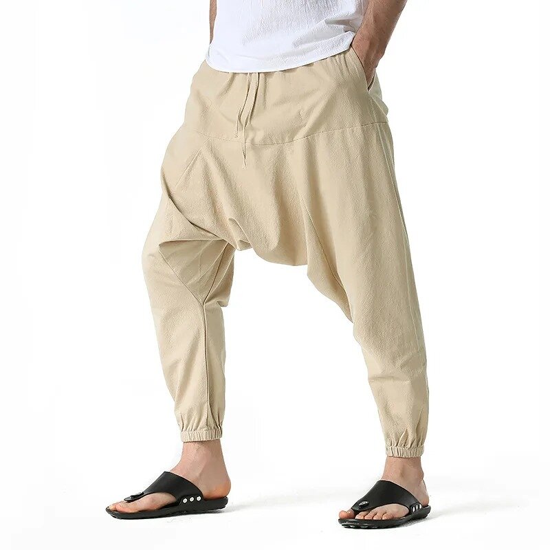 Новинка весна-осень 2024, мужские шаровары с большими карманами, эластичные брюки, повседневные уличные брюки
