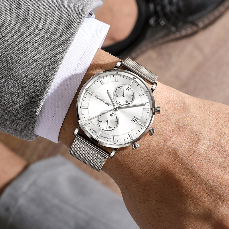ROMÍTIMA-Marca de luxo masculina relógio de aço inoxidável, cronógrafo, quartzo, impermeável, luminoso, original, Top relógios para homens