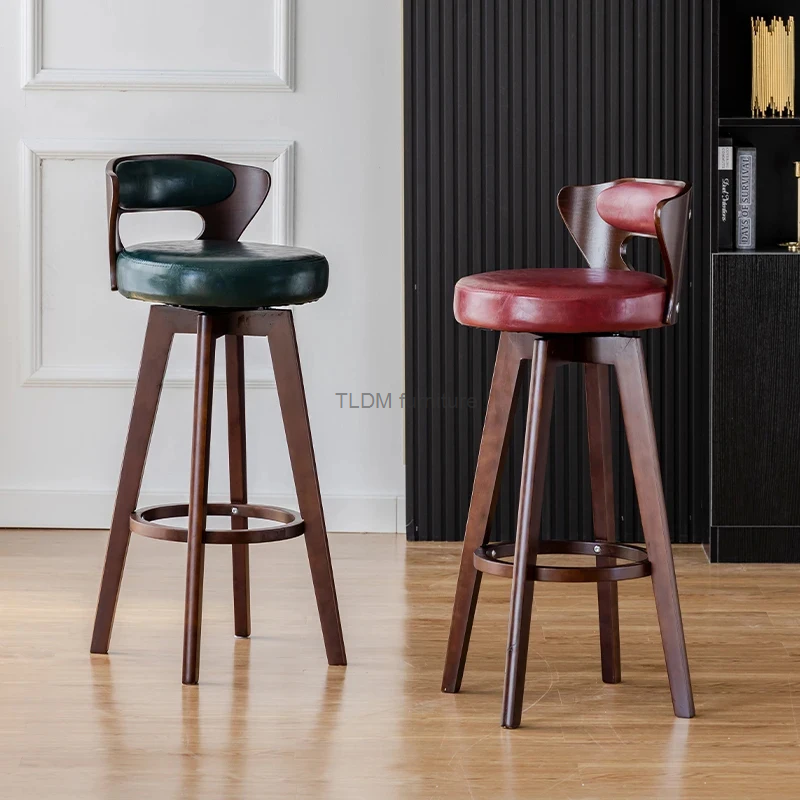 Europäische Massivholz Bar stühle Retro Küchenmöbel kreative drehbare Rückenlehne Luxus Home Cafe Rezeption Hocker