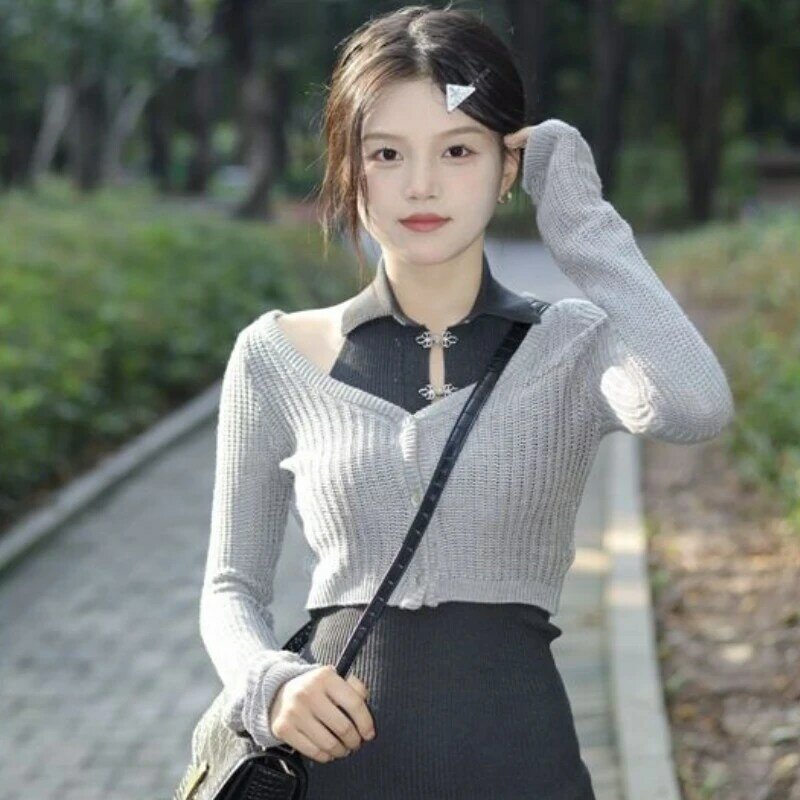 Set in stile cinese da donna in due pezzi con colletto alla coreana Mini abito con scollo a v Crop top elegante design estetico alla moda con temperamento Hotsweet