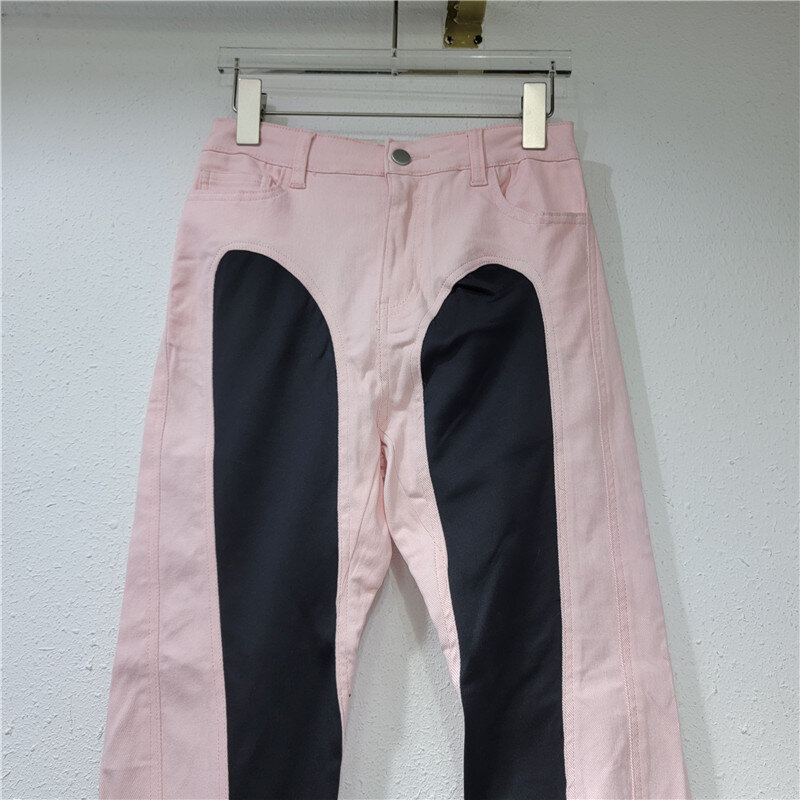Jeans retrô emagrecedor de cintura alta feminina, com contraste de cor, calça jeans lápis stretch, nova, primavera e verão, 2024