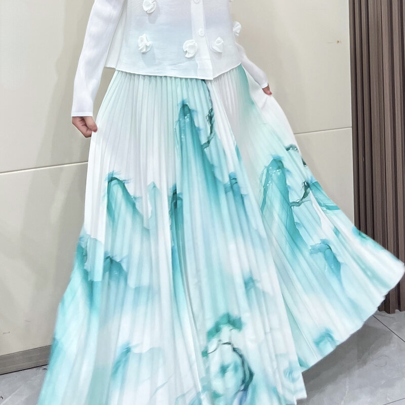 Alsey Miyake-saia gradiente plissada de borla feminina, saia casual versátil, alta qualidade, novo temperamento na moda, verão, 2022