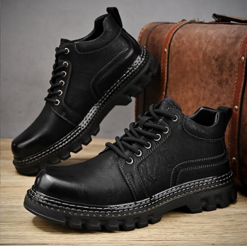 男性用の本革の牛革ブーツ,靴ひも付きの耐久性のある靴,日常使用,アウトドア,秋,冬,新しい