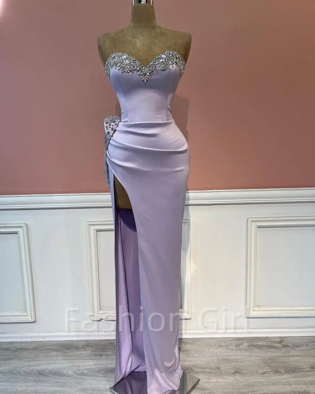 Purple Mermaid Long Prom Dresses Sweetheart Side Slit Flowers Satin Floor Length Formal Women Evening Gowns For Cocktail Party