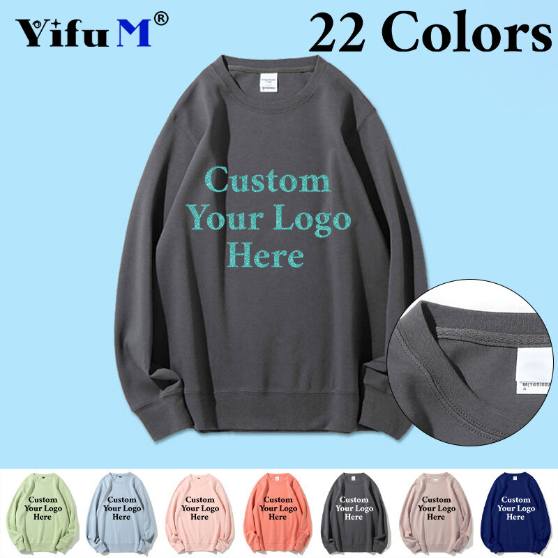 Custom Logo Cotton Sweatshirt Men Round Neck Pullovers Women Casual DIY Tops Spring Colorful Harajuku Sweatshirts Hoodies