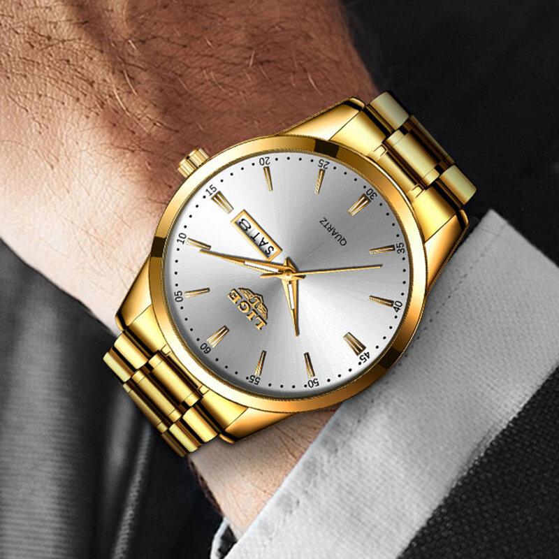 LIGE-Relógio de aço inoxidável impermeável masculino, cronógrafo de luxo, marca superior, esportes, nova moda