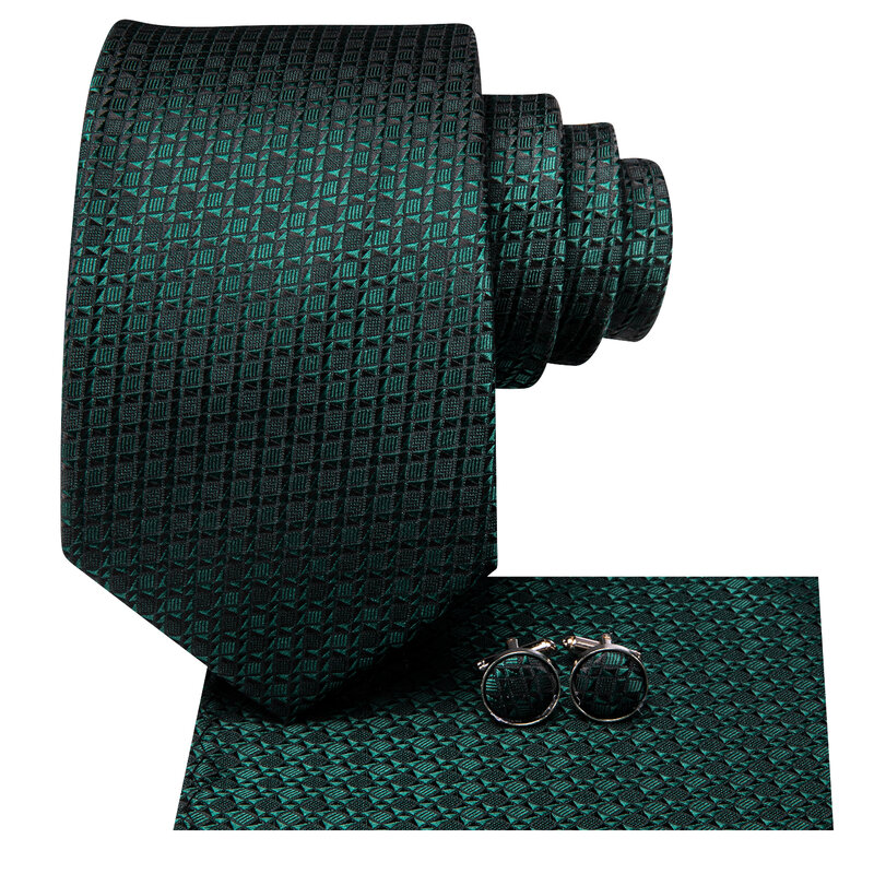Hi-Tie Dark Green Novelty Designer Elegant Men Tie Jacquard Necktie Accessory Cravat Wedding Business Party Hanky Cufflinks