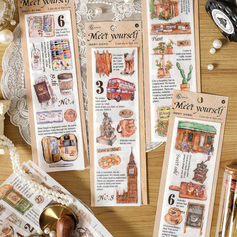 8 confezioni/lotto serie excursion retro message paper masking washi sticker