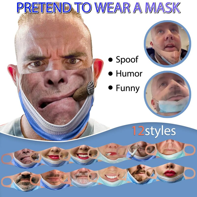 Masque facial lavable et réutilisable pour adulte, protection de la bouche, impression amusante, sans odeur, sans irritation, confortable, nouveau, 2024