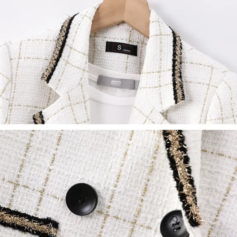 New Arrival Casual Loose Jacket Women White Black Plaid Blazer Spring Autumn Fashion Female S-3XL Tops Coat With Real Pockets