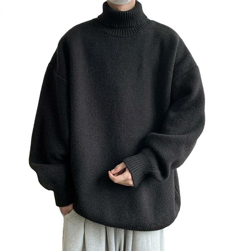 Klasyczny męski dzianinowy męski sweter z golfem z wysokim kołnierzem ciepły dziergany sweter na jesień zimę miękki zagęszczony do połowy długości