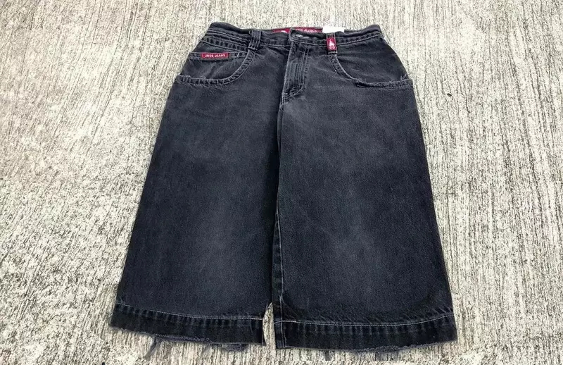 Шорты JNCO в стиле ретро с черепом Y2K, джинсовые мешковатые джинсовые шорты с вышивкой в стиле хип-хоп, черные штаны с высокой талией, мужские баскетбольные шорты