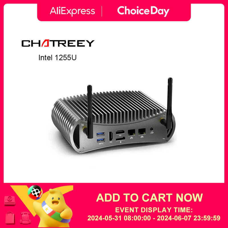 Chatreey-Mini PC sin ventilador, ordenador de escritorio para juegos, salida de 3x4k @ 60GHZ, Thundbolt 4, compatible con NVME SSD, tk12-f, Intel i5, 1235U, i7, 1255U