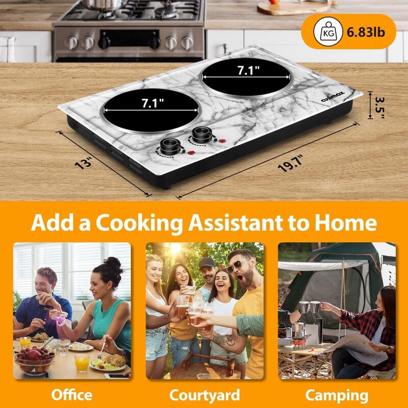 Control Portable Electric Stove Countertop Electric Burner Infrared Electric Cooktop, Stainless Steel White Marble