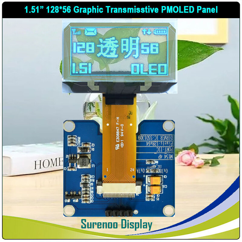실제 OLED 디스플레이, 12864 그래픽 투명 I2C IIC SPI PMOLED 패널, LCD 모듈 디스플레이 스크린, SSD1309, 1.51 인치, 1.54 인치, 128x56 12856