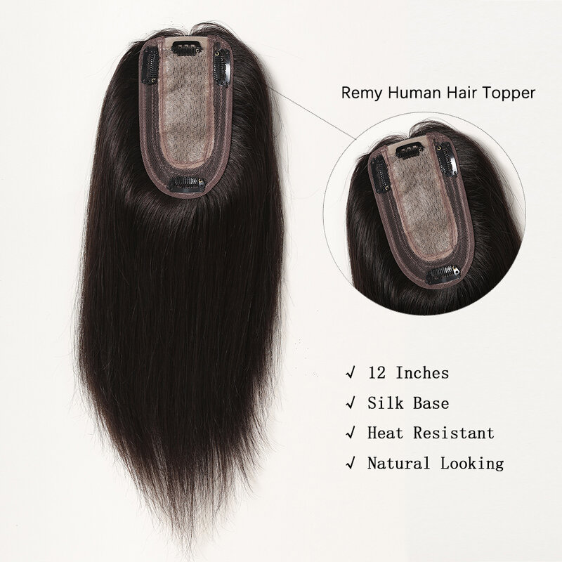 Easyhair 100% rambut manusia asli Toppers bagian tengah 150% kepadatan sutra klip dasar dalam Topper atasan potongan rambut untuk penggunaan sehari-hari wanita