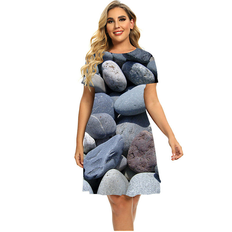 Paesaggio pietra 3D stampato vestito donne scenario manica corta vestito allentato moda estate spiaggia in vacanza vestito Plus Size 5XL 6XL