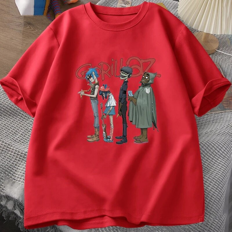 Gorillaz PUNK ROCK 남녀공용 반팔 티셔츠, O-넥 코튼 티셔츠, 빈티지 Y2K 의류, 여름, 90 년대 음악 밴드