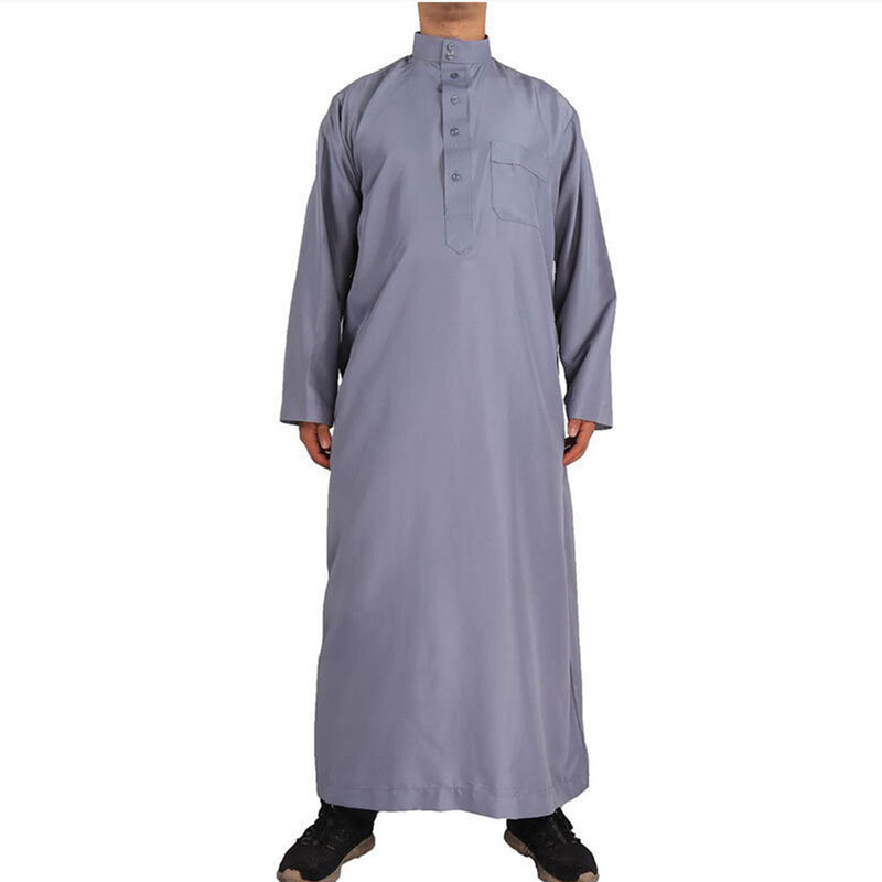 Traje musulmán de manga larga para hombre, cuello marinero árabe de Oriente Medio, Color sólido islámico, traje musulmán de Dubái, alta calidad