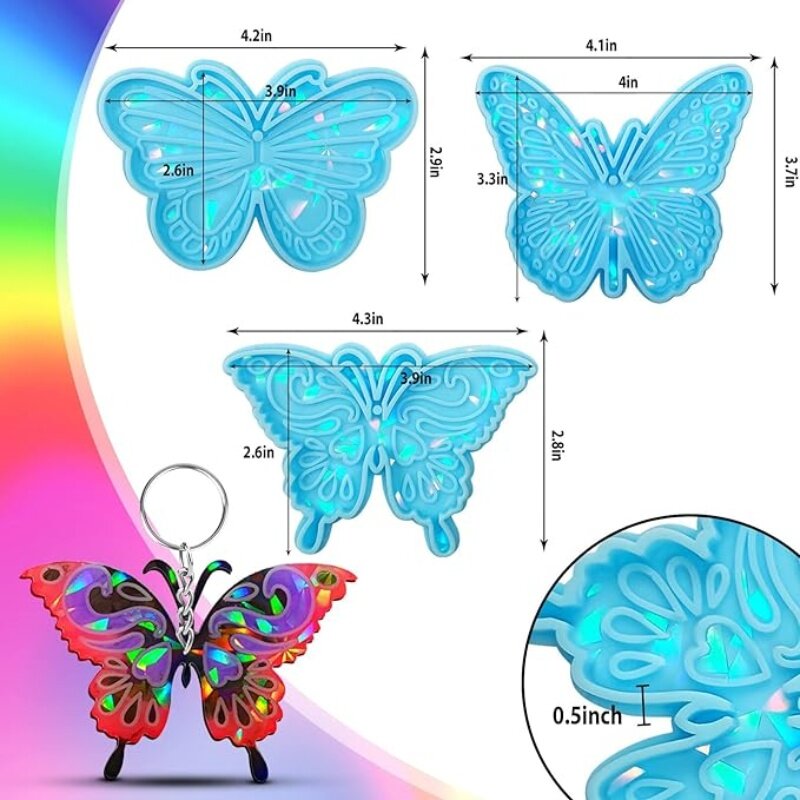 Molde de silicona colgante de mariposa láser holográfica DIY, llavero de mariposa, molde de resina epoxi de cristal