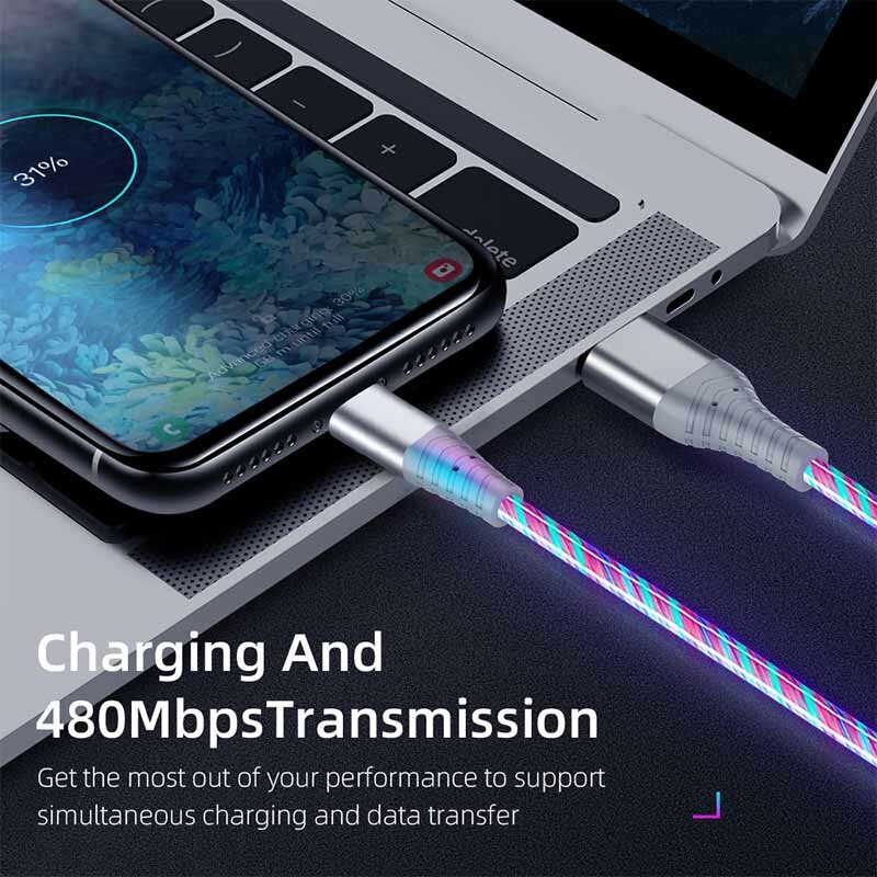 Glowing LED Cable 3A Fast Charging Cable Luminous Micro USB Type C Charger For Huawei Samsung Xiaomi Data Transfer Wire Cord