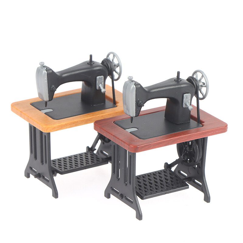 Máquina de coser Retro Para Decoración de casa de muñecas, muebles en miniatura, herramientas de tejer, modelo de simulación, 1:12
