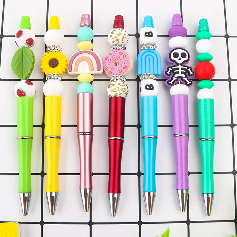 10 Pieces Bead Ballpoint Pens Cute Black Ink School Writing Supplies Beadable Pens for Drawing Office Teacher Students Classroom