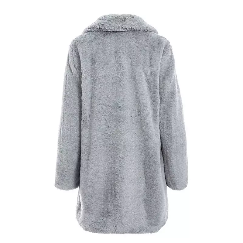 Abrigo informal de piel sintética para mujer, chaqueta de longitud media con cuello, moda de otoño e invierno, novedad de 2023