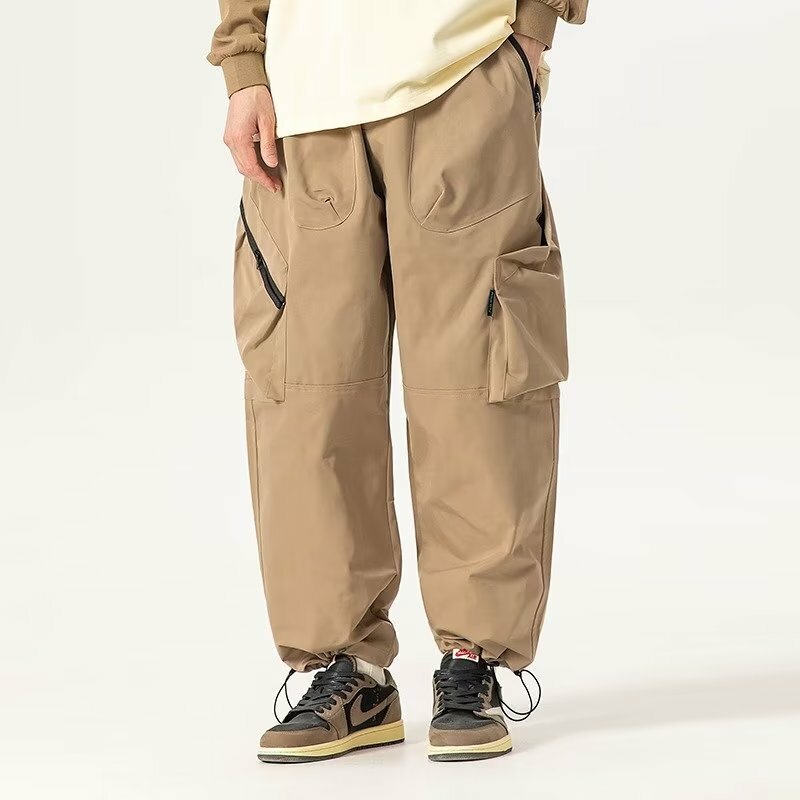 남성용 카고 팬츠, 일본 하라주쿠, 신축성 있는 다중 포켓, 얇은 작업복, 드로스트링 와이드 레그 팬츠 트렌드, 여름 패션