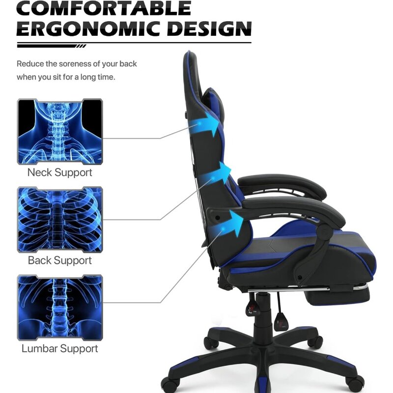 Chaise de jeu ergonomique avec repose-sauna et support lombaire, chaise de course informatique, chaise d'ordinateur à haute commotion en cuir réglable