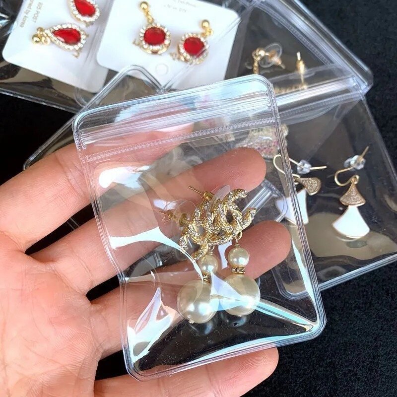 10/50Pcs Transparent PVC Jewelry Organizer Pouches Bags Anti-Oxidation Earring Pendant Necklace Bracelet Storage Holder Box