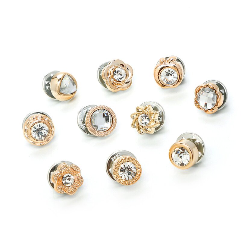 10pcs Flower Button Shirt Chiffon Cardigan Neckline Brooch Pin Cufflinks Scarf Buckles Pearl Style