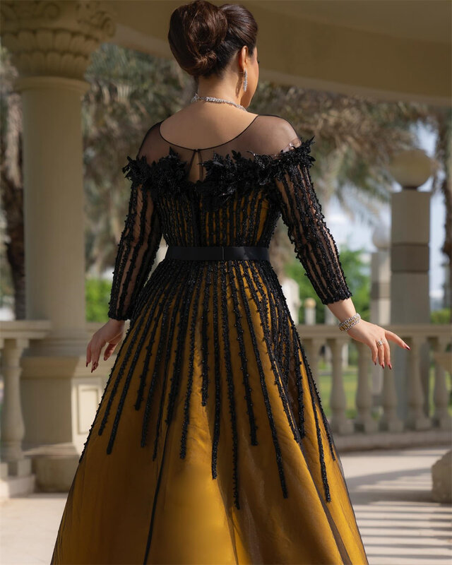 Sukienka na studniówkę wieczorowa satynowa aplikacja z koralików suknia balowa z dekoltem saudyjskim na zamówienie suknia z okrągłym dekoltem na miarę długie sukienki